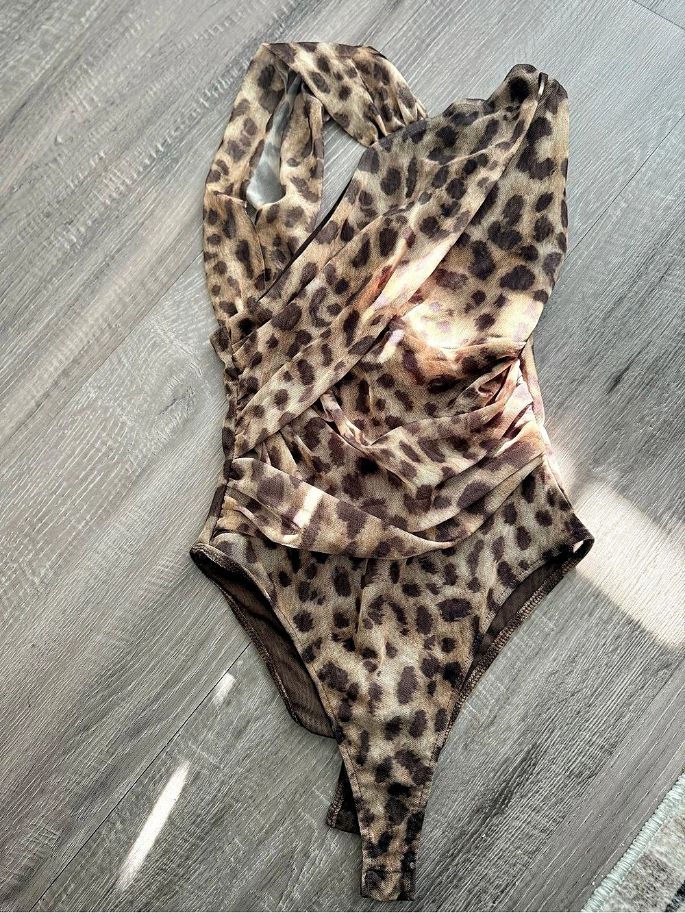 Zara Draped Animal Print Tulle Bodysuit
